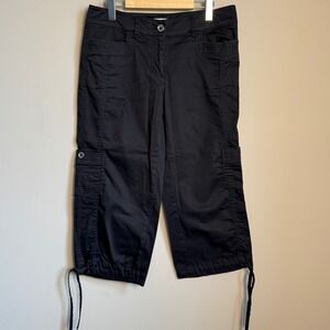 White House Black Market Womens Capris Cropped‎ Cargo Pants Black 6 Ankle Ties